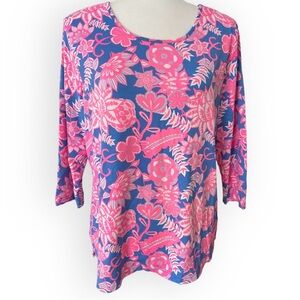 Lulu-B 3/4 Sleeve UPF 50+ Shirt Blue, Pink and White Floral Size L